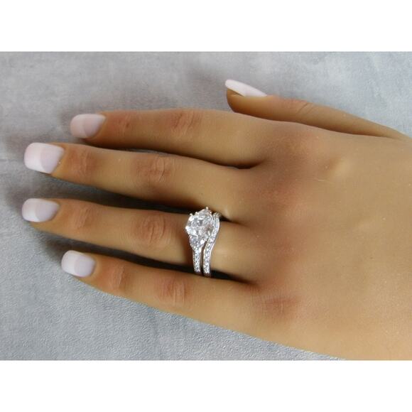 Diamonique 2.95 CTTW CZ Platinum Clad .925 Sterling Engagement Ring Set US SZ 8 - Picture 4 of 4